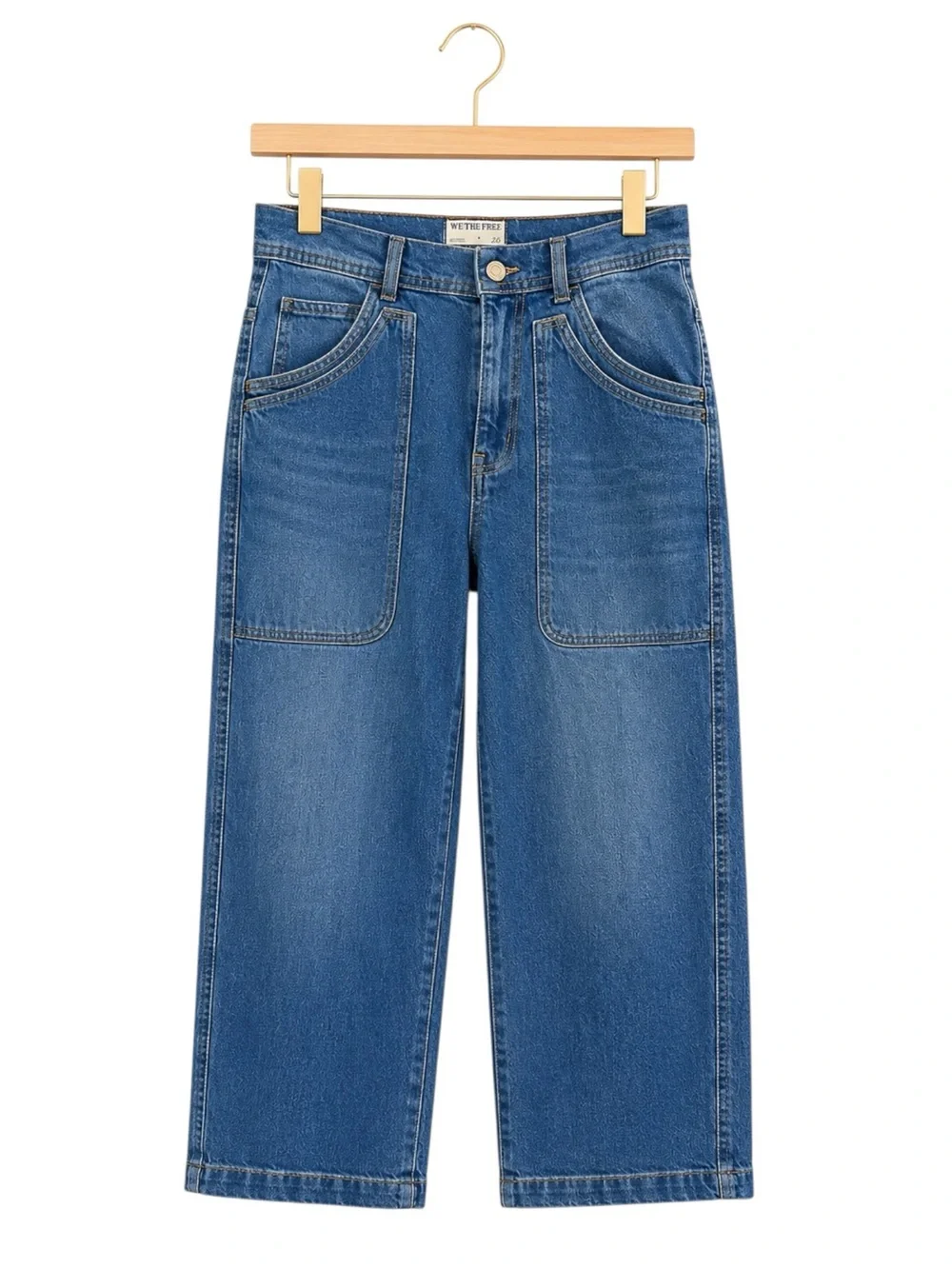 Wide‎ Leg Crop Jeans Free People We The Free Patch Pocket Blue Denim Size 26
